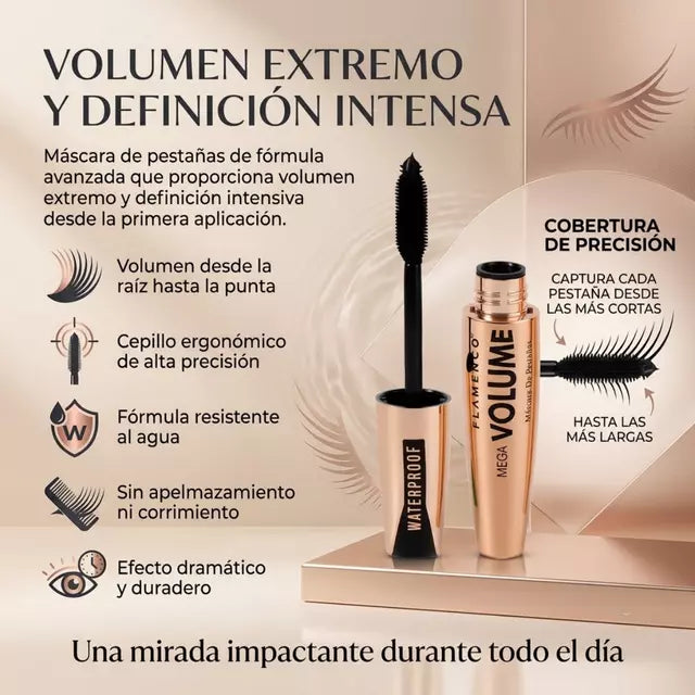 Máscara de pestañas Flamenco Mega volúmen Pack x2