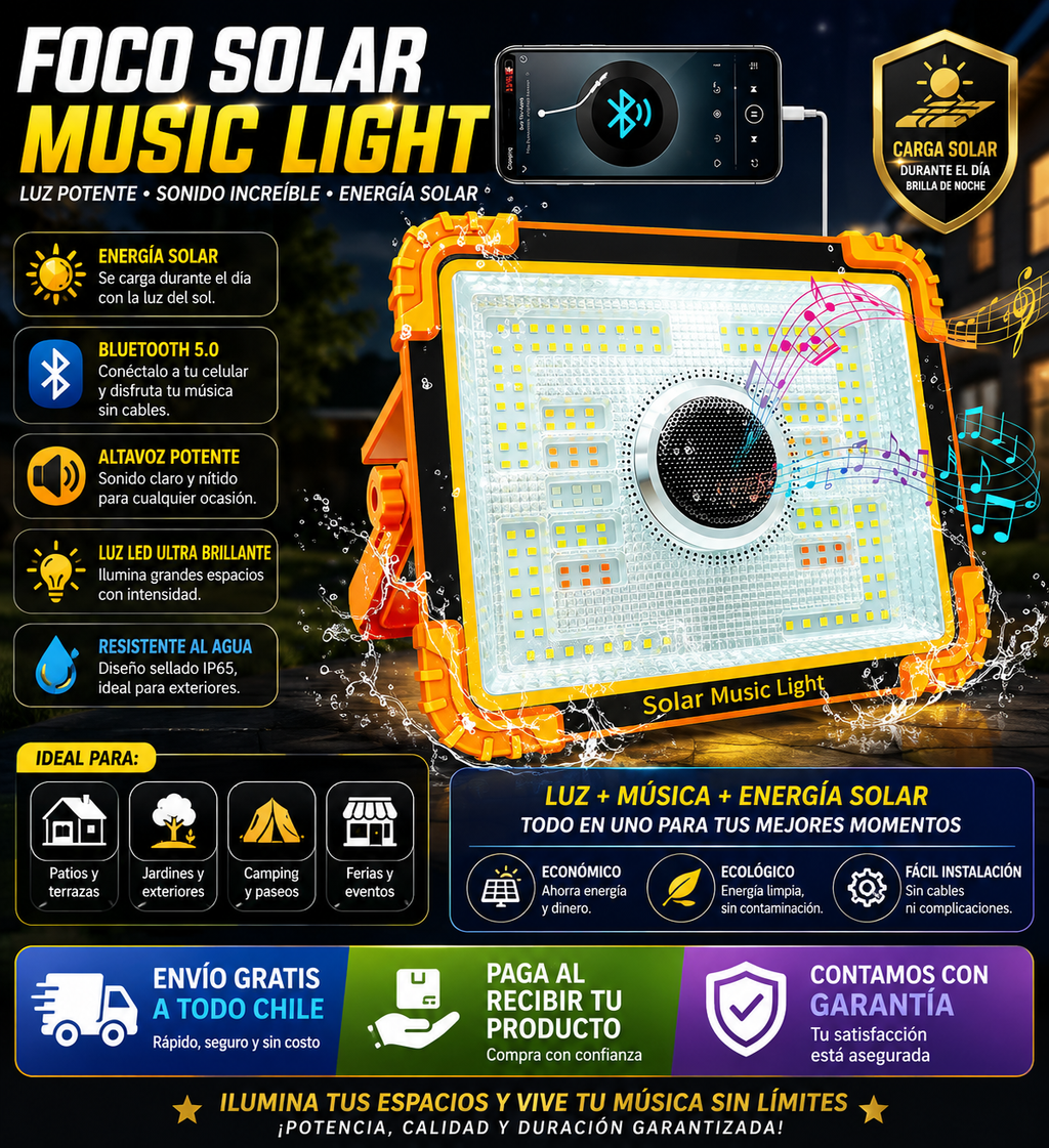 Foco led solar y parlante para emergencias