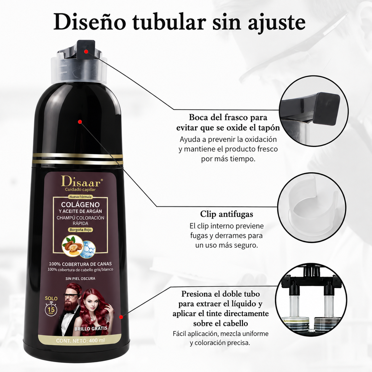 Shampoo con tinte cubre canas (5 tonos diferentes)
