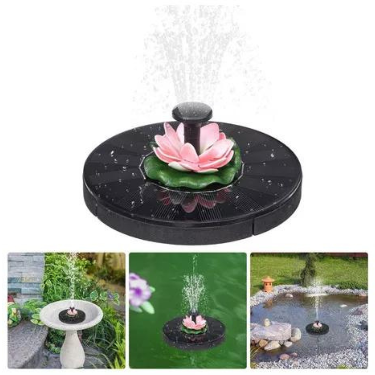 Fuente solar con flor para jardín