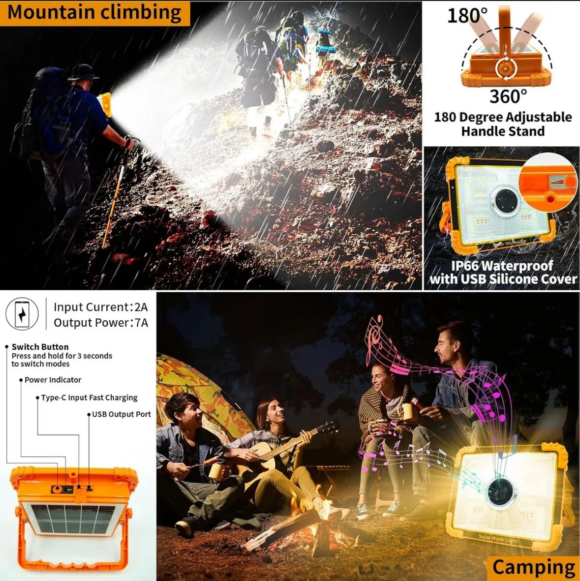 Foco led solar y parlante para emergencias